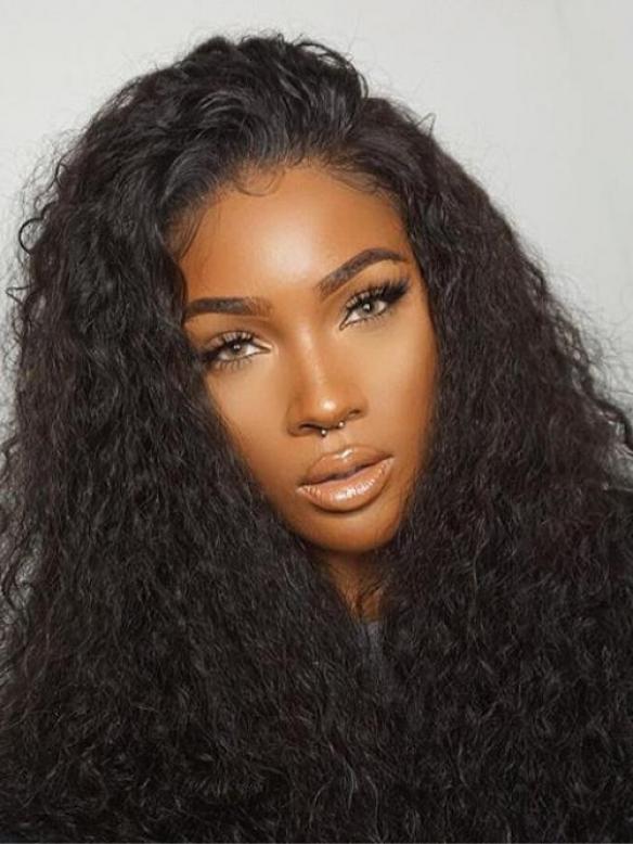 Indian virgin preplucked human hair full lace deep curly wig-FL015