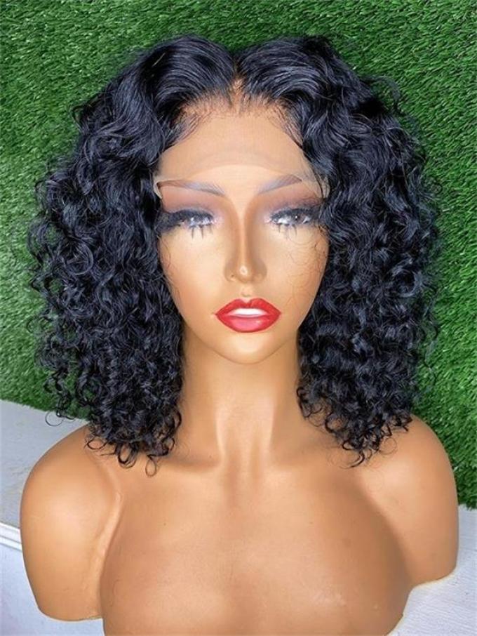 ELEGANT CURLY HUMAN HAIR LACE FRONT WIG BOB-CB004