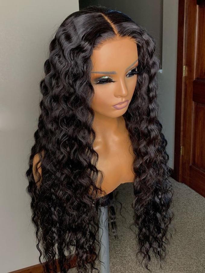 New Water Wave Natural Black 5x5 HD Swiss Lace Closure Wig-SWC006